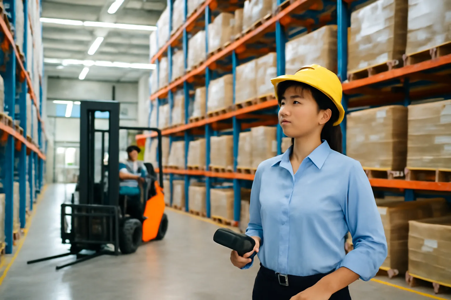 Quản lý kho kiểm đếm kiện hàng bọc màng co trên kệ cao trong kho thuê